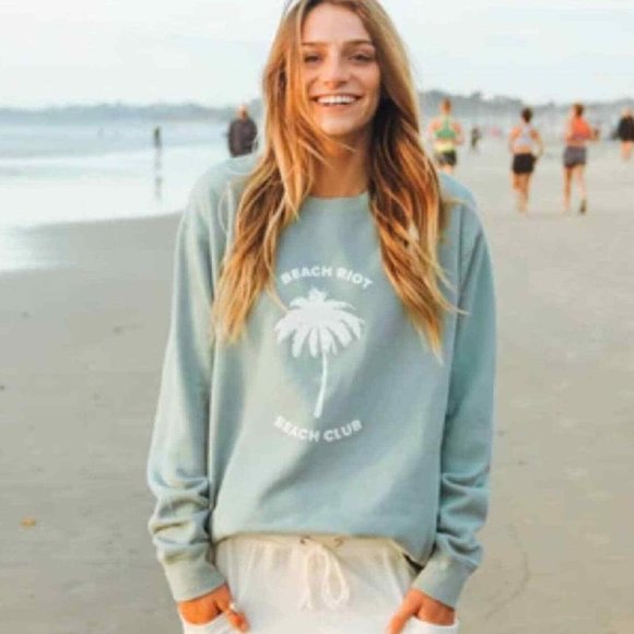 Beach Riot Tops - Beach Riot Beach Club Palm Tree Pullover Sweatshirt Size Medium